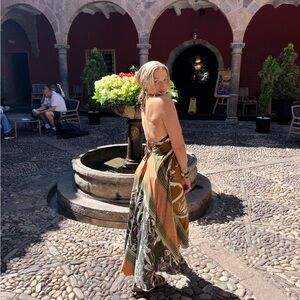 100% Silk Peruvian Satin Halter Floral Maxi Dress